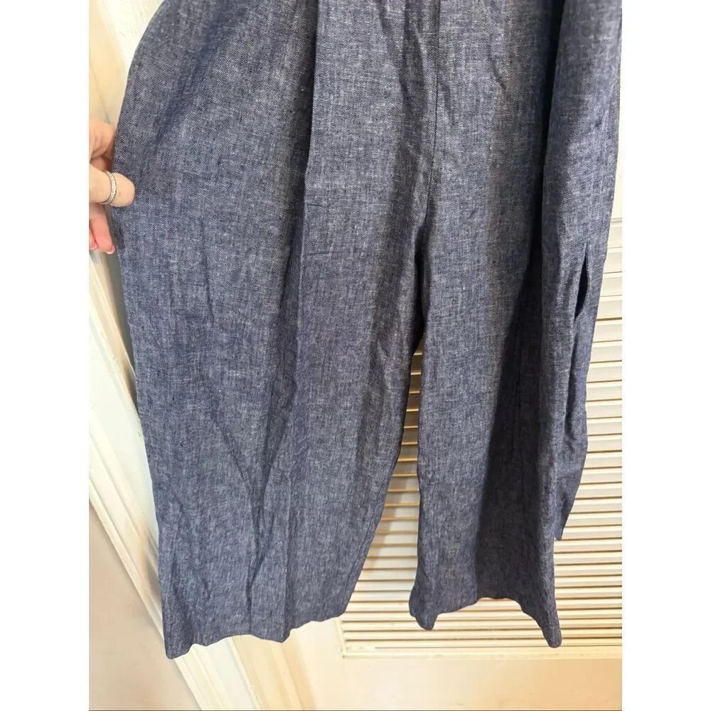 Banana Republic Women's Linen Blend Belted Sleeveless Wide Leg Jumpsuit Blue 00P